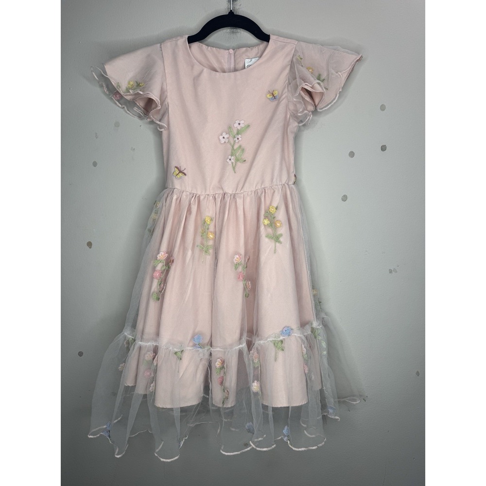 Rare Editions Big Girls Pink Size 7 Embroidered‎ Sheer Cover Flower Girl Dress